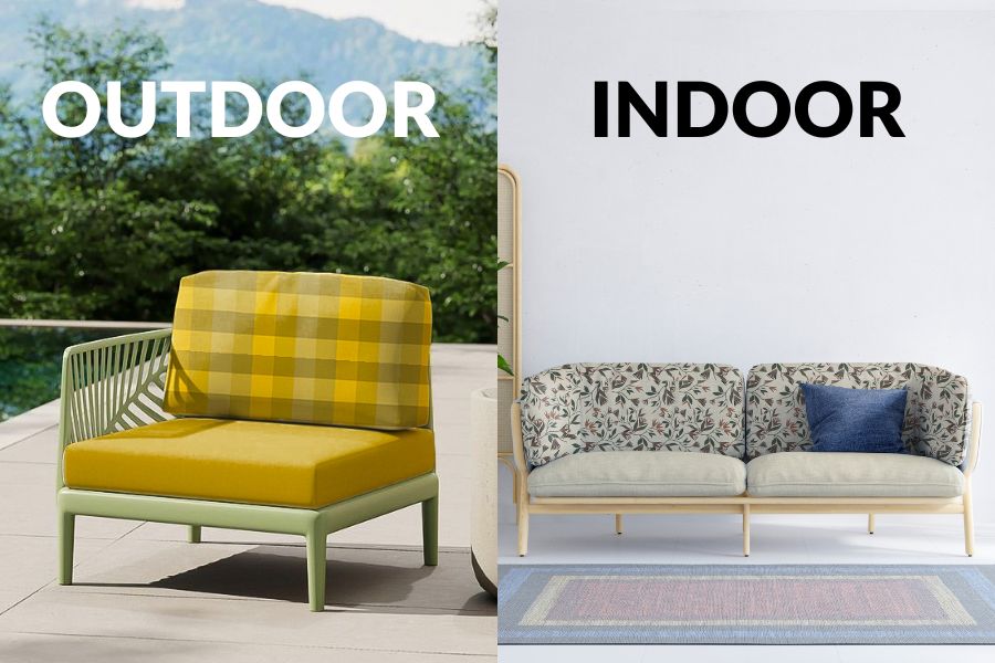 Designer indoor outdoor fabric suitable for both indoor and exterior use