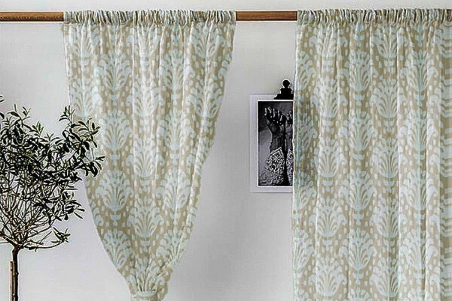 Ikat curtain fabric with traditional Indian patterns for living room interiors
