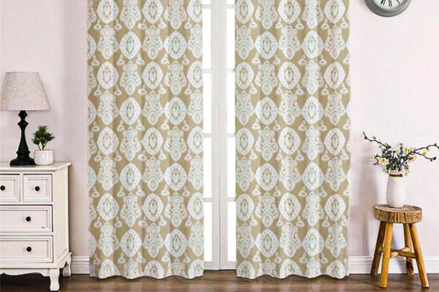 Modern ikat curtain fabric design showcasing texture and color detail