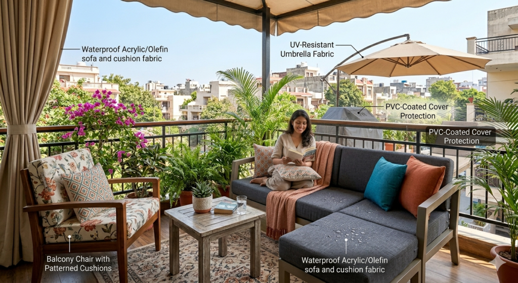 Waterproof fabric applications for terrace furniture and outdoor umbrellas